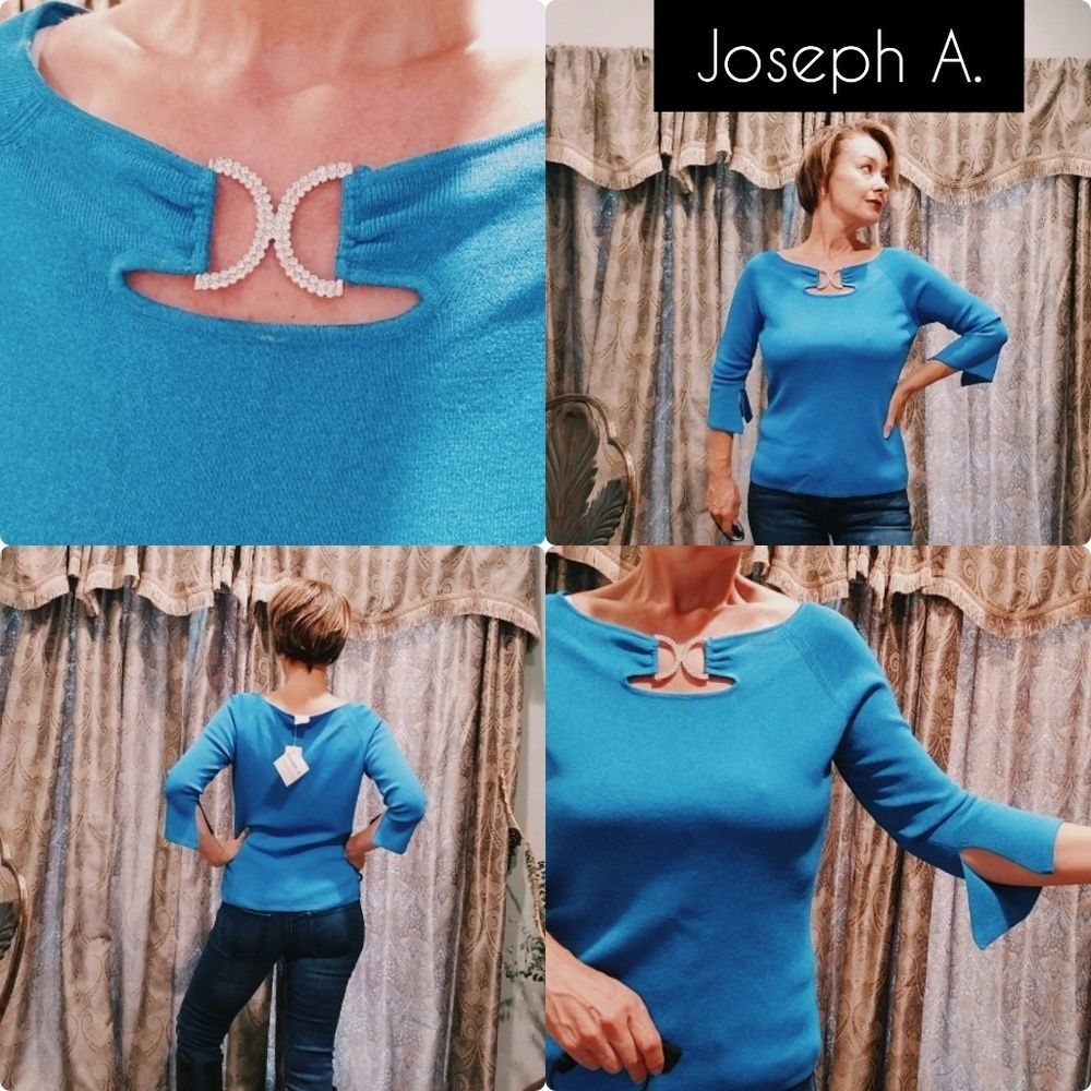 NEW Joseph A. Dressy Rhinestone Jeweled Neck Sweater Vintage